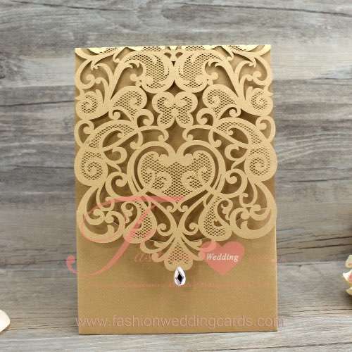Gold Laser Cut Wedding Invitation Pocket